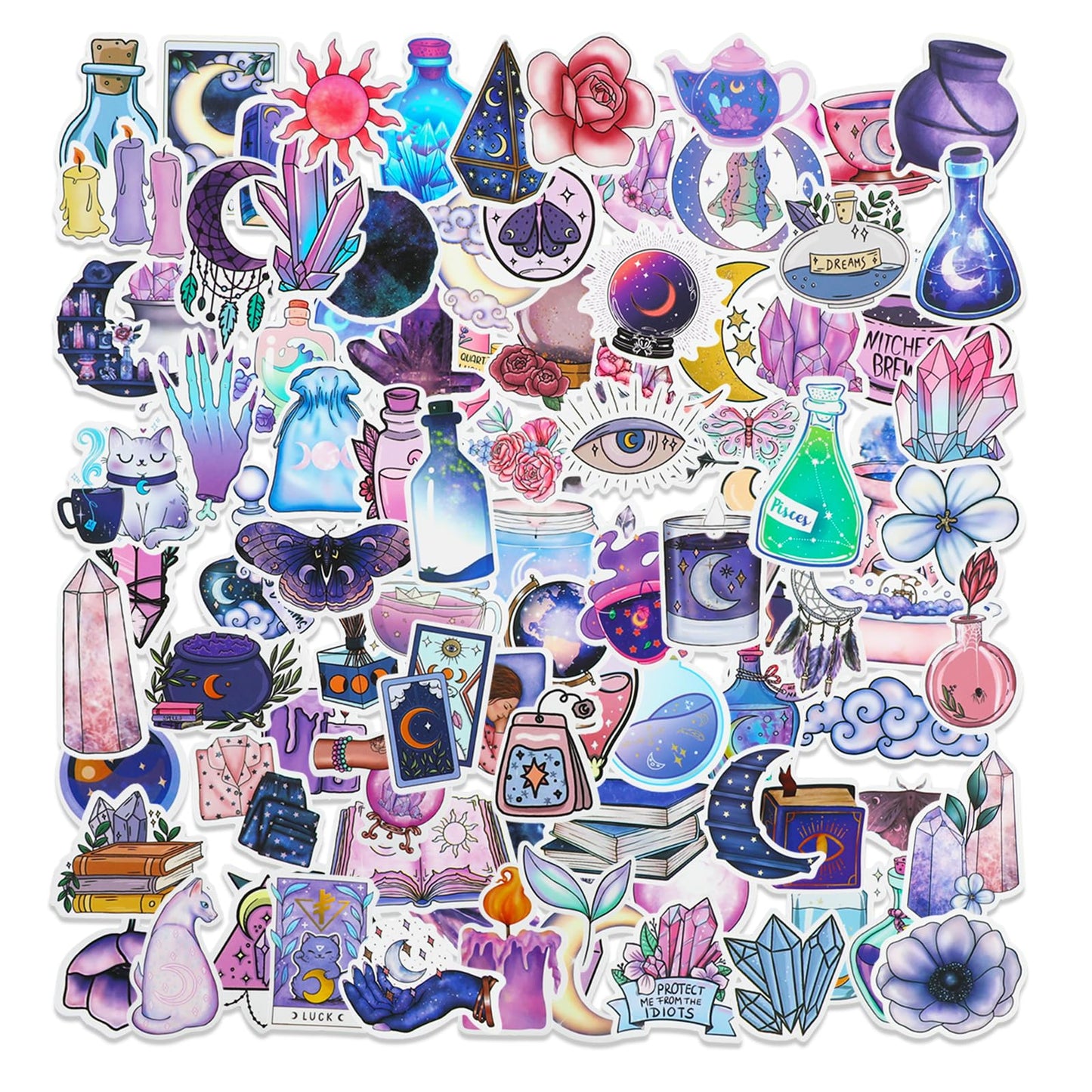 100 Pcs Midnight Magic Moon Stickers Fantasy Aesthetic Stickers for Water Bottles Purple Witch Sticker Packs for Teen Vinyl Waterproof Graffiti Decals for Laptop Scrapbooks Luggage Bike Skateboards