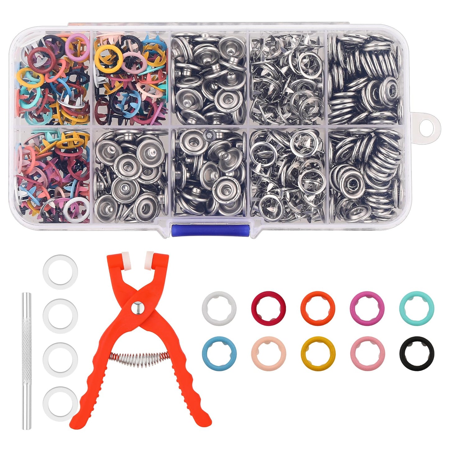 Lusofie 150 Sets Metal Snap Button Fasteners Kit Press Studs with Fastener Pliers Press Tool for DIY Crafts Clothes Hats Sewing(10 Colors, 9.5mm)