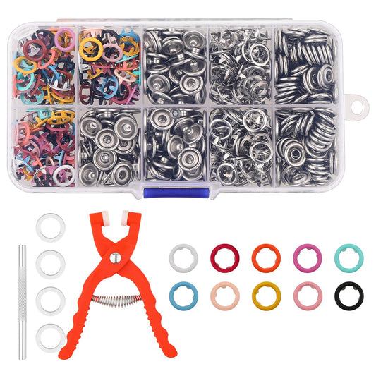 Lusofie 150 Sets Metal Snap Button Fasteners Kit Press Studs with Fastener Pliers Press Tool for DIY Crafts Clothes Hats Sewing(10 Colors, 9.5mm)