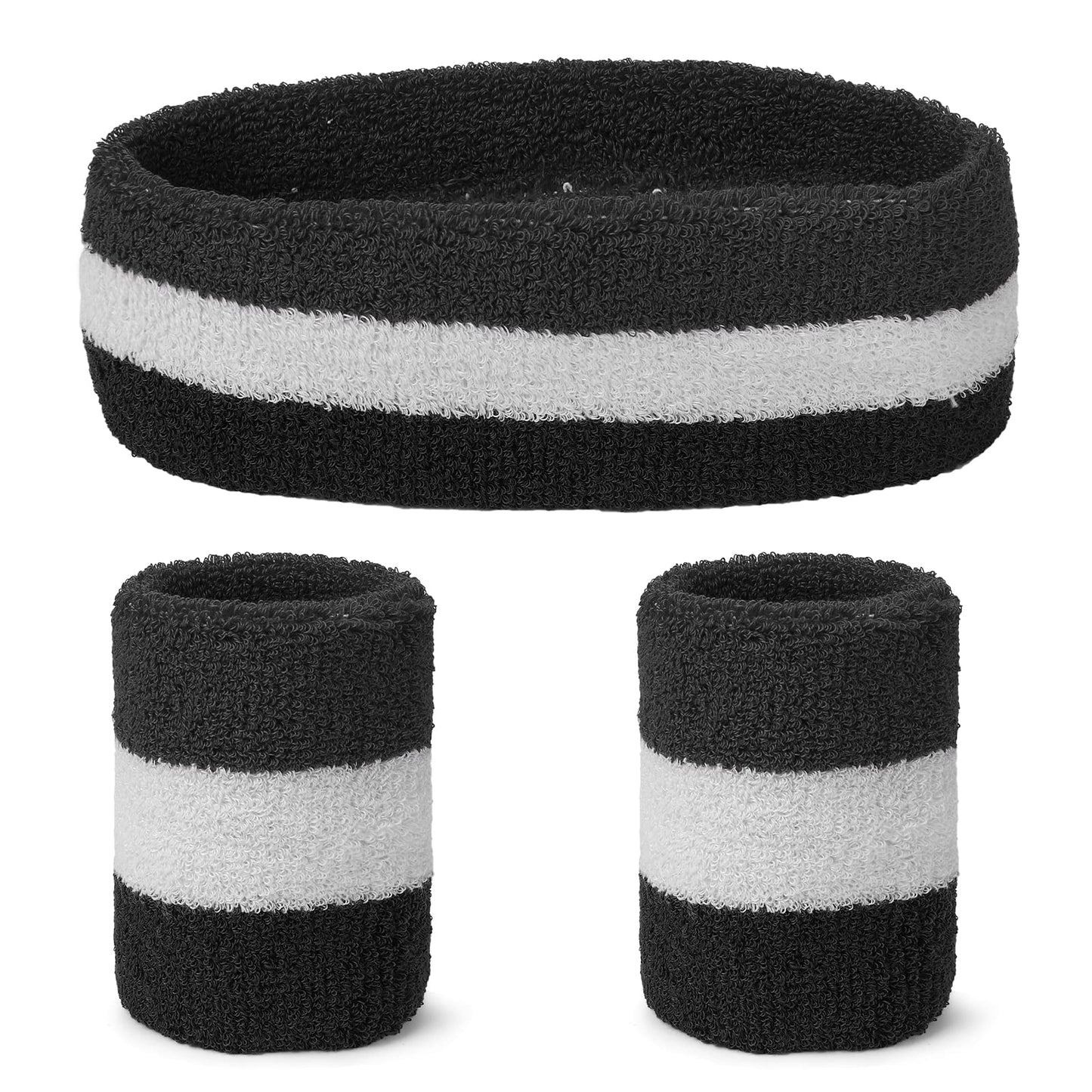 Yolev Striped Sweatband Set Sports Headband Wristband (1 Headband and 2 Wristbands) Set Sweatbands for Athletic Men and Women