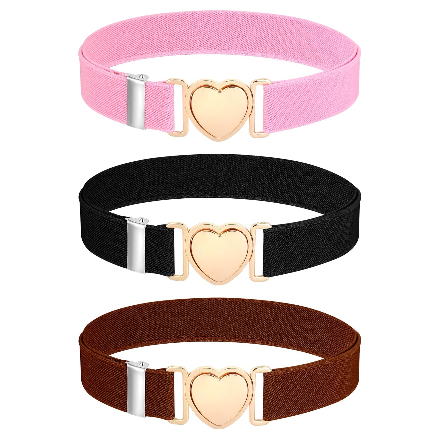 Yykazqe 3pcs Elastic Kids Belt for Girls, Adjustable Heart Buckle Buckle Toddler Belt, Girls Belt for Pants Jeans Dress
