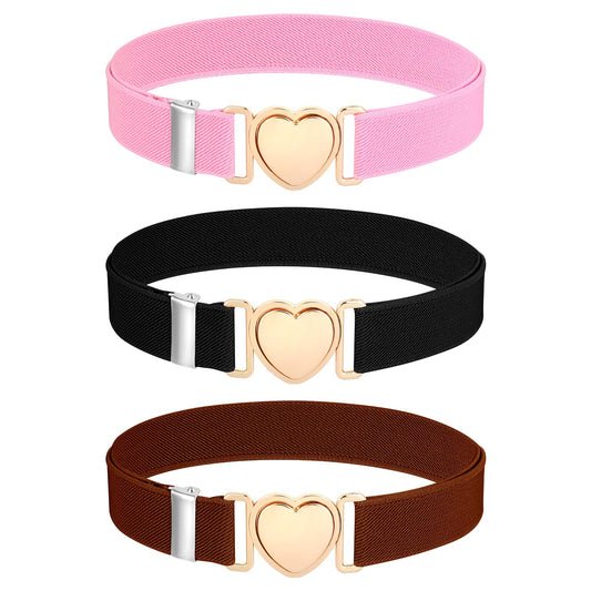 Yykazqe 3pcs Elastic Kids Belt for Girls, Adjustable Heart Buckle Buckle Toddler Belt, Girls Belt for Pants Jeans Dress