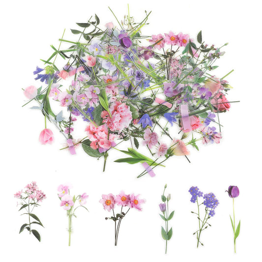 Lusofie 80 Pieces Retro Flower Stickers Set, PET Transparent Flower Stickers for Scrapbooking Planner Journaling Wrapping DIY Crafts Cards Album Water Bottles Phone Cases Laptops