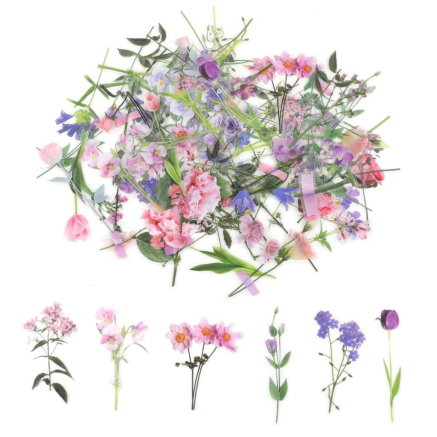 Lusofie 80 Pieces Retro Flower Stickers Set, PET Transparent Flower Stickers for Scrapbooking Planner Journaling Wrapping DIY Crafts Cards Album Water Bottles Phone Cases Laptops