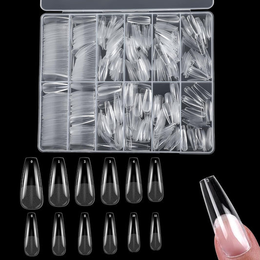 Lusofie 504Pcs Extra Long Coffin Nail Tips Pre-Filed Half Matte Press on Coffin Gel X Tips Acrylic Full Cover Clear Fake Square Nail Tips for Nail Extensions(L)