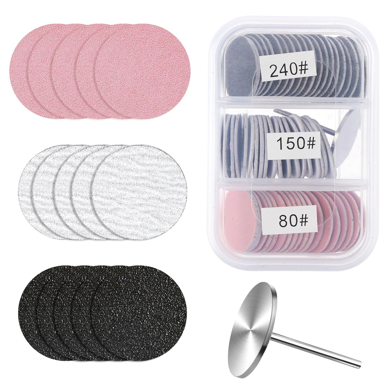 60Pcs Sanding Paper Discs with Metal Nail Drill Bit 25mm Replacement Foot Sandpaper Discs Bits for Electric Callus Remover Dead Skin Pedicure Supplies(Black, White, Pink)
