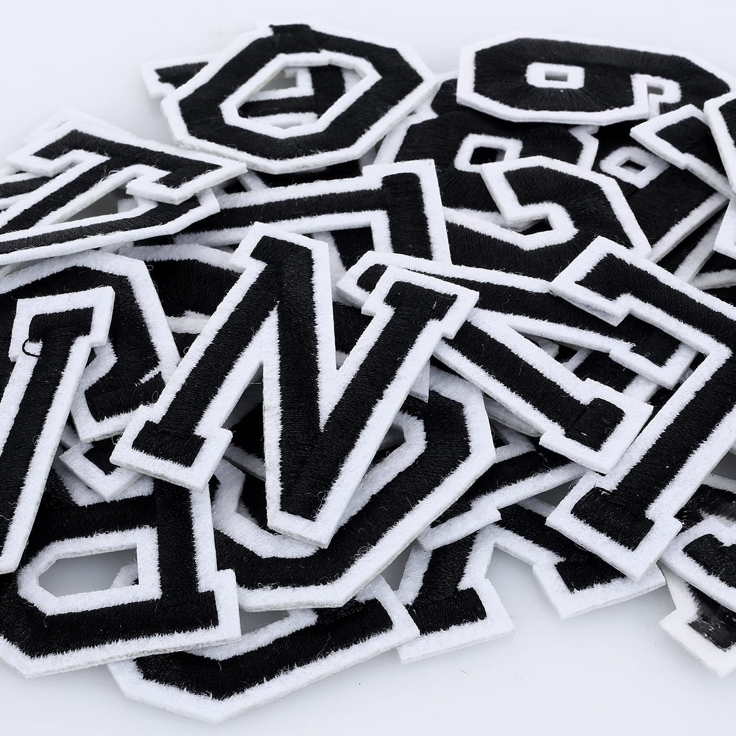 Yolev 36pcs Iron on Letter Patches A-Z 26 Pieces, Number Patches 0-9 10 Pieces Decorate Repair Patches for Hats Shirts Jeans Bags Black