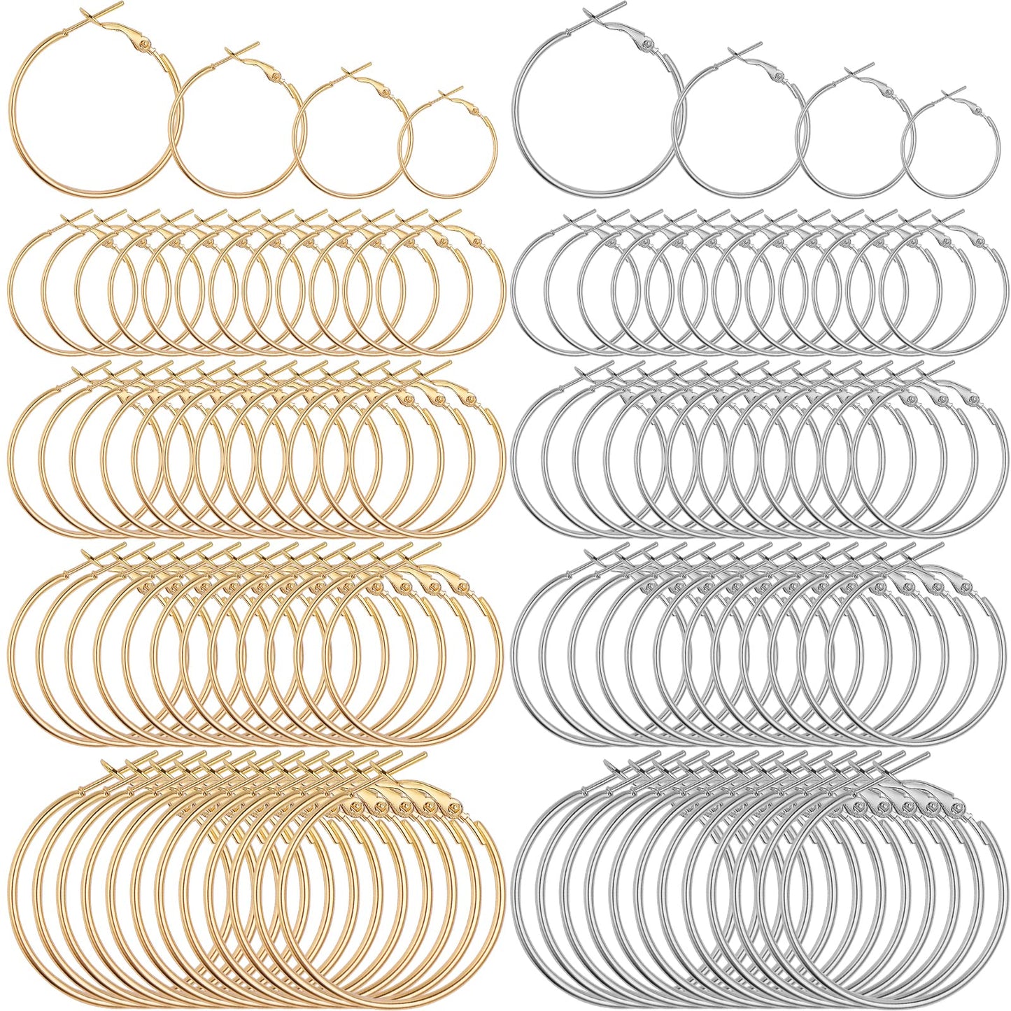 Lusofie 96Pcs Earring Hoops for Jewelry Making Round Earring Hoops Open Beading Silver Gold Hoop Earrings for Jewelry Making DIY Crafts 20mm 25mm 30mm 40mm