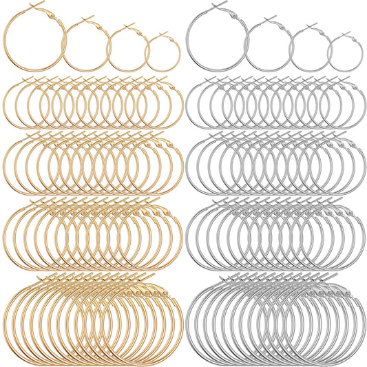 Lusofie 96Pcs Earring Hoops for Jewelry Making Round Earring Hoops Open Beading Silver Gold Hoop Earrings for Jewelry Making DIY Crafts 20mm 25mm 30mm 40mm