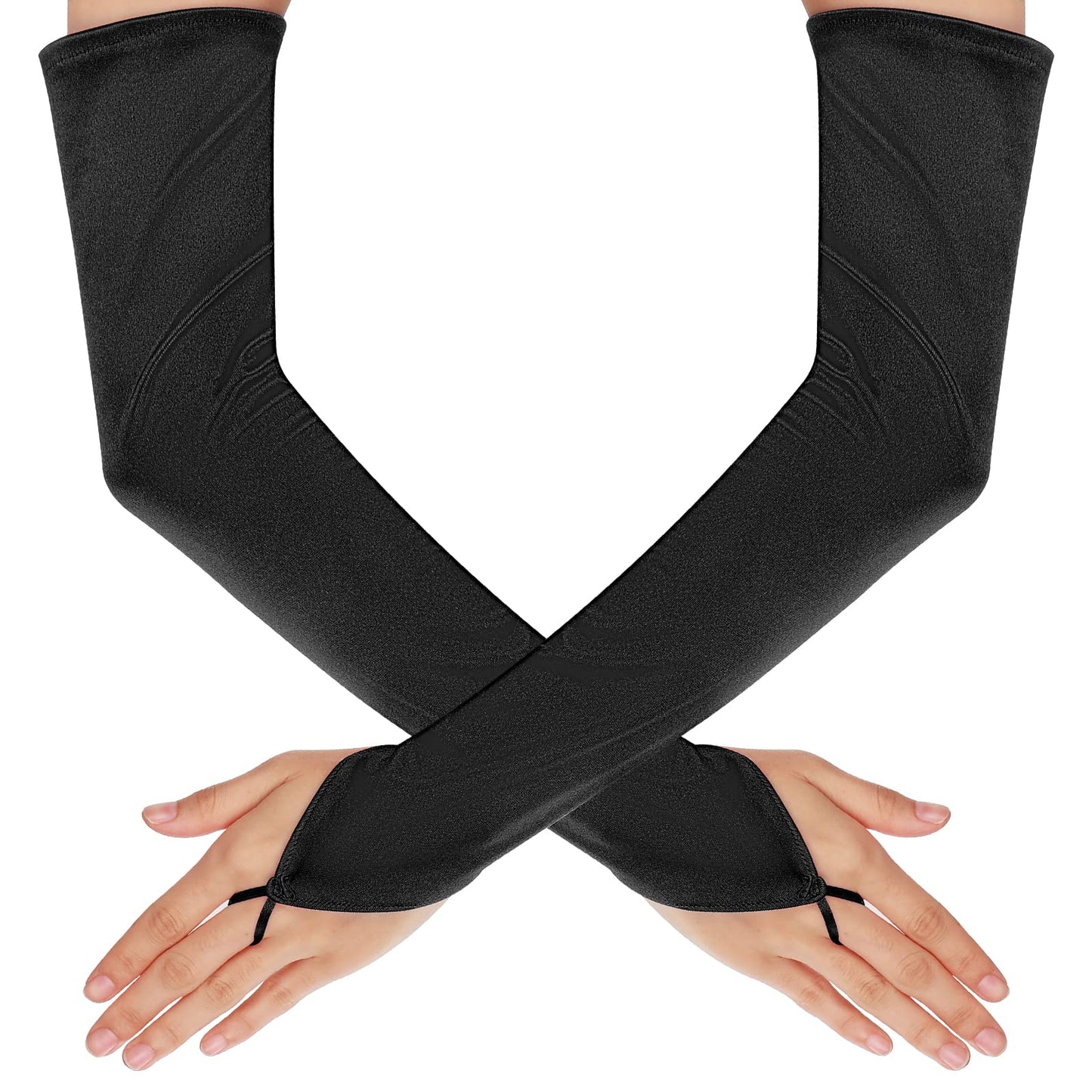 Long Opera Gloves Satin Fingerless Gloves for Women Elbow Length Gloves 1920s Accessories Flapper Costume for Bride Wedding Party Evening (Black)