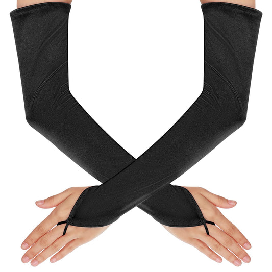 Long Opera Gloves Satin Fingerless Gloves for Women Elbow Length Gloves 1920s Accessories Flapper Costume for Bride Wedding Party Evening (Black)