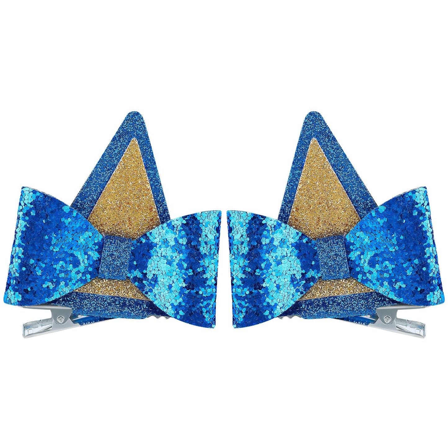 1 Pair Blue Ears Hair Clip, Dog Ears Hair Clips Glitter Blue Ears for Kids Blue Bow Hair Barrettes Birthday Decorations Halloween Costume Cosplay Accessories Party Supplies