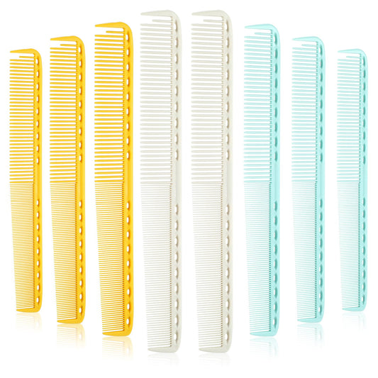 Lusofie 8 Pcs Carbon Barber Comb with Medium and Fine Teeth Hair Cutting Comb Heat Resistant Comb Barber Accessories For Hairdressing Salon and Home Men Women(Blue Yellow White)