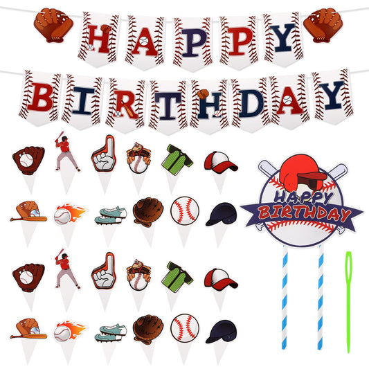 Lusofie Baseball Birthday Party Decorations Include Baseball Birthday Banner Baseball Pennant Food Toppers, Baseball Themed Party Decorations Supplies for Boys Adults