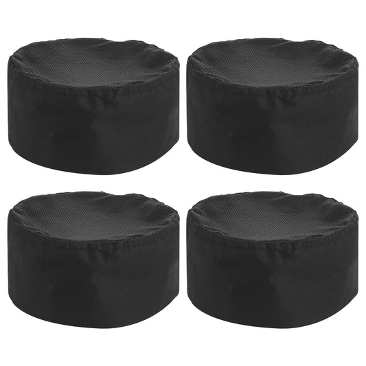 Lusofie 4 Pcs Unisex Chef Hats Adjustable Kitchen Cooking Caps with Elastic One Size Fit Most Black Breathable Mesh Top