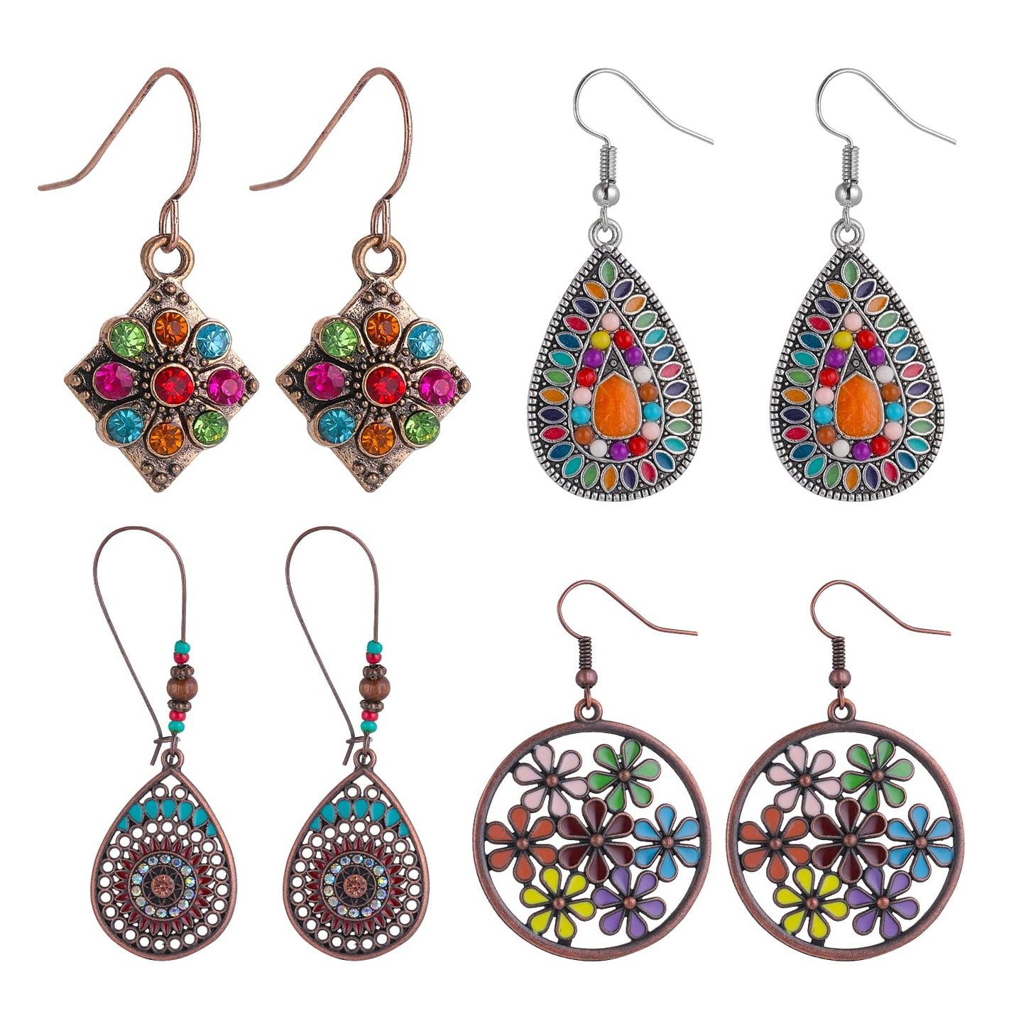 Yolev 4 Pairs Bohemian Vintage Earrings Set Dangle Drop Earring Boho Statement Earrings Jewelry Accessories for Women Girl Supplies