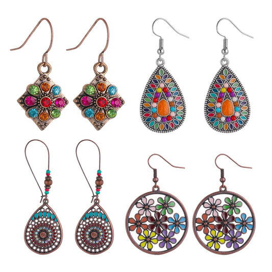 Yolev 4 Pairs Bohemian Vintage Earrings Set Dangle Drop Earring Boho Statement Earrings Jewelry Accessories for Women Girl Supplies