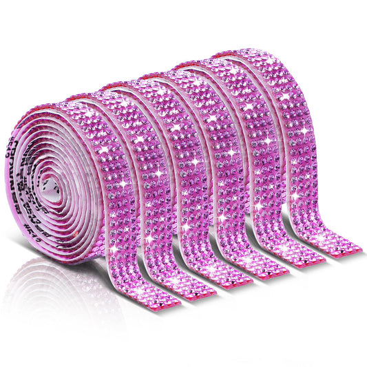 6 Rolls Purple Rhinestone Ribbon Bedazzling Strips Self Adhesive Glitter Rhinestone Tape 1 Yard Crystal Ribbon Diamond Trim Stickers for DIY Phone Car Wedding Party Decor (4 Rows)