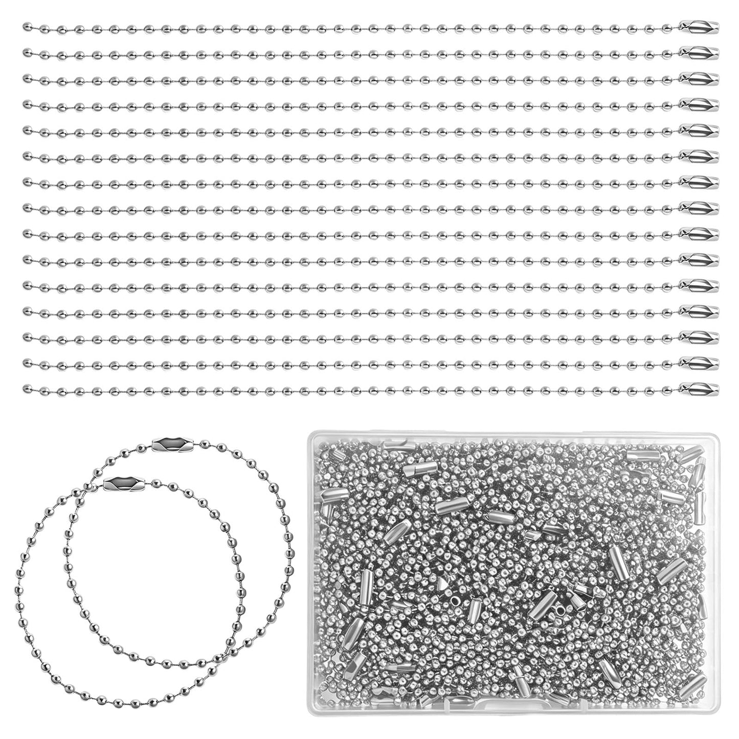 200Pcs Ball Chain Necklace 5.9Inch Long Dog Tag Chain for Jewelry Making