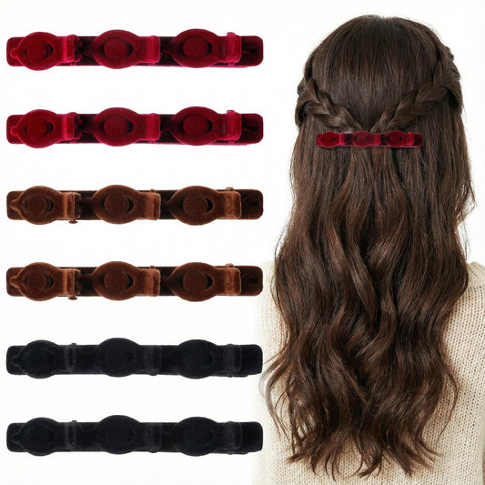 6PCS Braided Hair Clips for Women - Velvet Double Layer Braided Hair Clips, Retro Duck Billed Hair Clips Nonslip Braid Barrettes for Thick and Thin Hairs