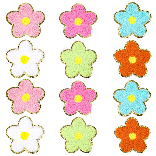Lusofie 12 Pcs Flower Iron On Patches Chenille Patches Multicolor Embroidered Patches Applique Stickers for Jeans Hats Backpacks Repair Decoration
