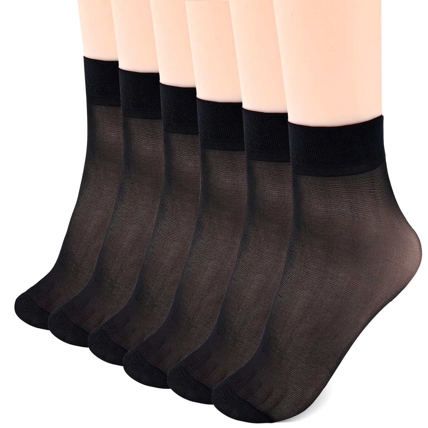 HekouJiub 12 Pairs Ankle Nylon Socks for Women 20 Denier See Through Pantyhose Socks with Reinforced Toe (UK, Alpha, One Size, Regular, Regular, Black)