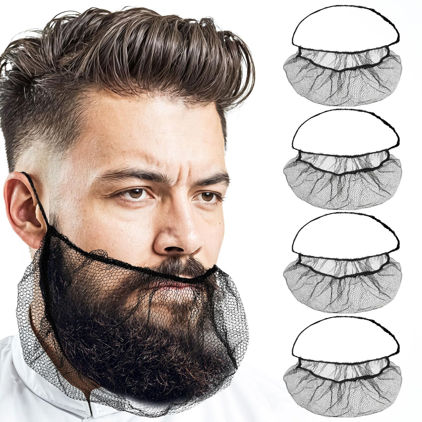 Lusofie 100Pcs Disposable Beard Net Elastic Breathable Beard Covers Honeycomb Nylon Beard Nets For Kitchen Restaurant Laboratory Food Service Worker