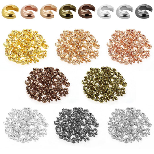 Lusofie 800Pcs Crimp Bead Covers 3MM Crimp Bead Knot Covers Alloy Half Round Open Crimp Beads Caps for Jewelry Making DIY Crafts(8 Colors)