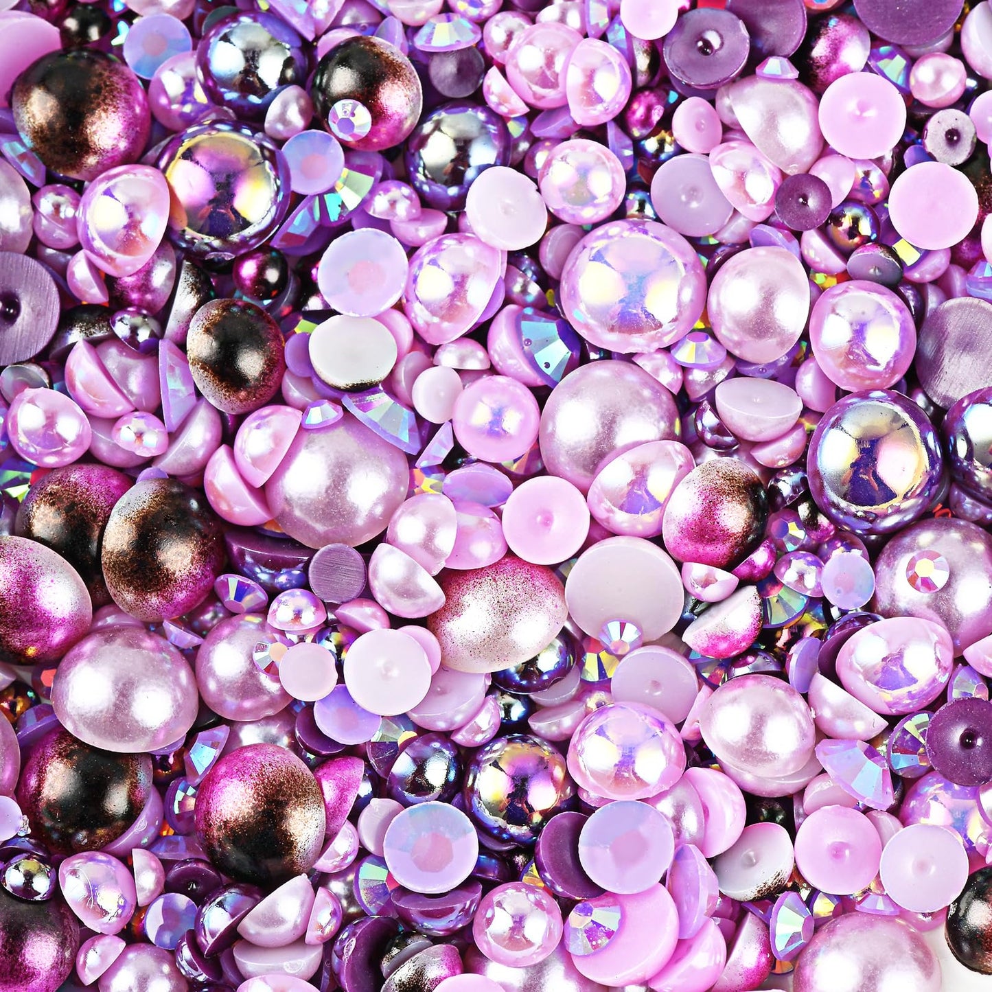 75g Mix Purple Flatback Pearls Rhinestones for Crafts Mixed Size 3-10mm Half Round Flatback Pearl Beads 2-6mm Flatback Rhinestones Resin Flat Back Pearls for Crafting Art DIY Nail Jewelry Decoration