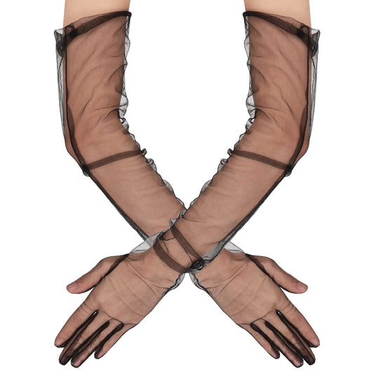 Women's Long Tulle Gloves Bridal Long Wedding Gloves Opera Evening Party Sheer Mesh Gloves for Wedding Bridal Opera Halloween Party