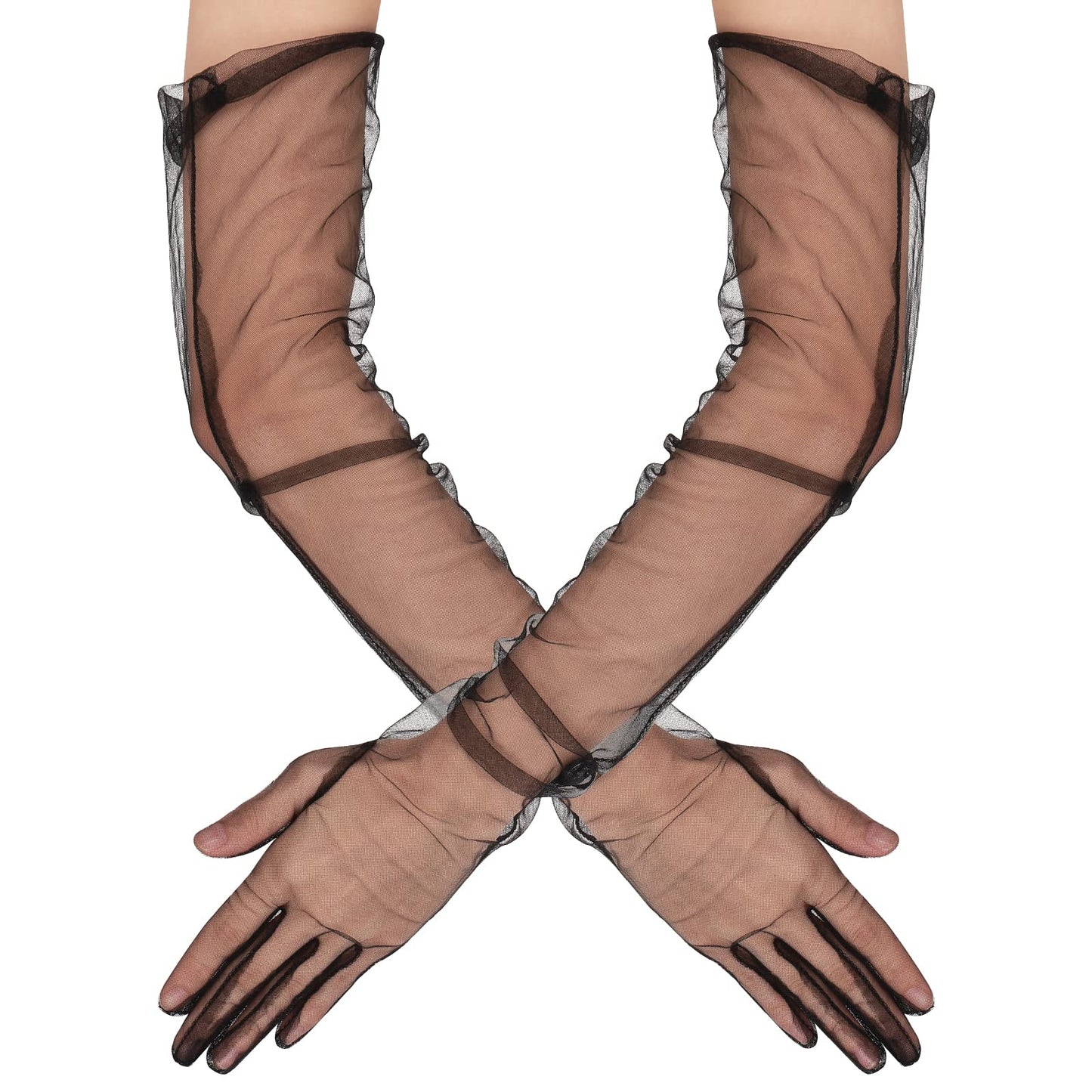 Women's Long Tulle Gloves Bridal Long Wedding Gloves Opera Evening Party Sheer Mesh Gloves for Wedding Bridal Opera Halloween Party