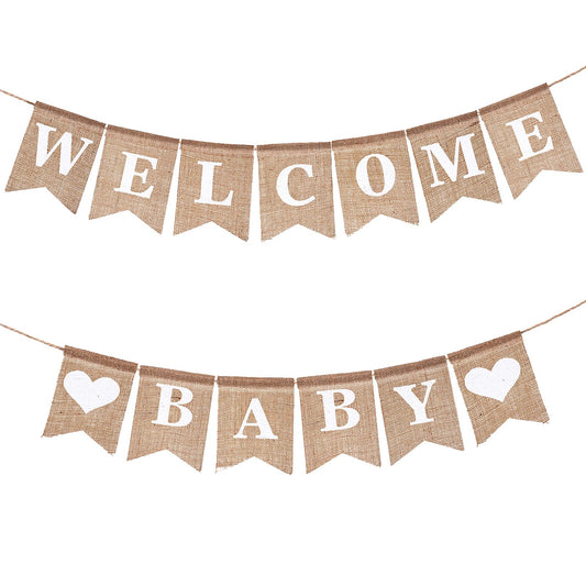 Welcome Baby Burlap Banner Pre-Strung Sign for Baby Shower, Gender Reveal Party Baby Shower Decorations for Boys and Girls