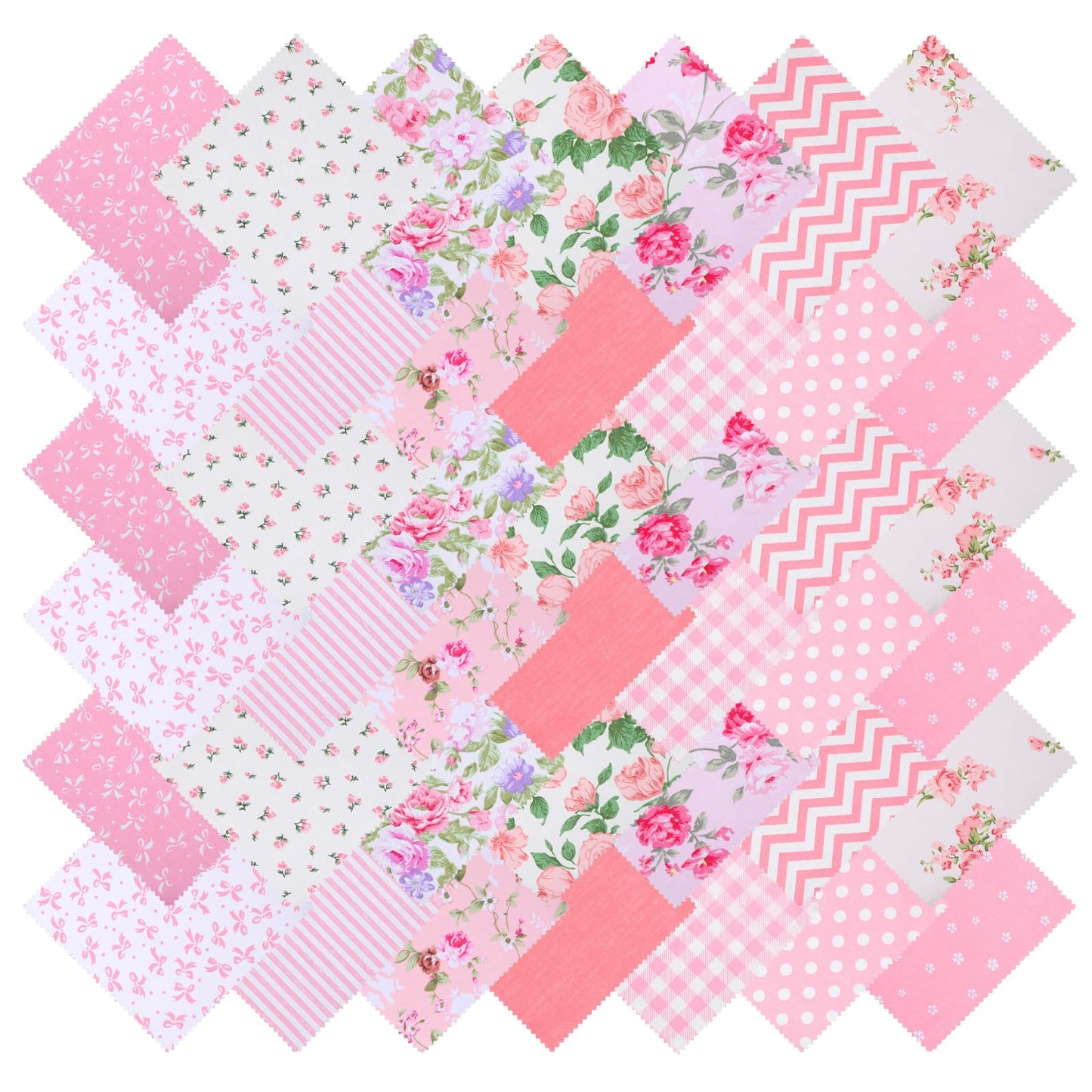 42 Pcs Pink Charm Packs for Quilting, 5x5 Inch Precut Cotton Quilting Fabric Squares, Floral Cotton Fabric for Sewing Patchwork DIY Crafts