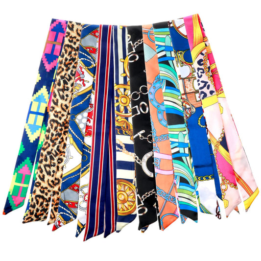 Yolev 10 Packs Mixed Designs Satin Fashion Narrow Handbag Handle Wrap Ribbon Neckerchief Scarf for Women