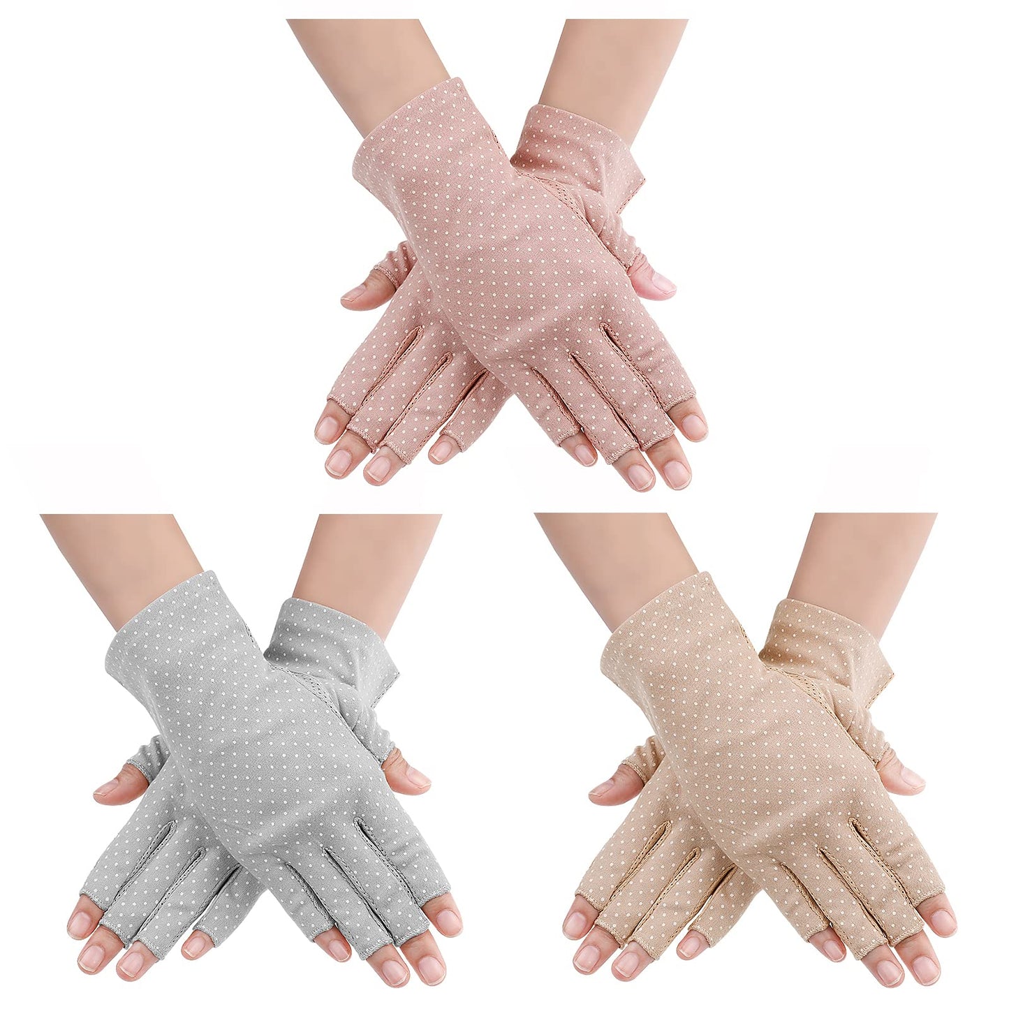 Yolev 3 Pairs Sunblock Fingerless Gloves for Women Non-slip UV Sun Protection Gloves Driving Gloves for Summer Outdoor