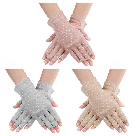 Yolev 3 Pairs Sunblock Fingerless Gloves for Women Non-slip UV Sun Protection Gloves Driving Gloves for Summer Outdoor