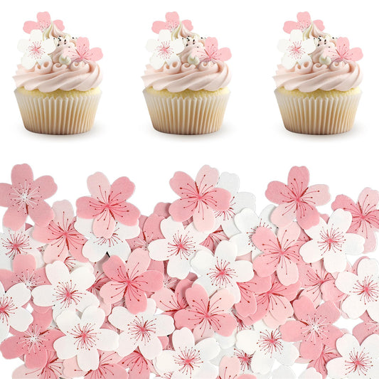 60pcs Cherry Blossom Cupcake Topper Edible Flowers for Cakes,Flower Cupcake Toppers Edible Cupcake Toppers Decorations,for Wedding Birthday Baby Shower Party Supplies