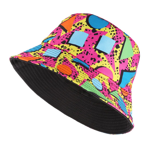 Lusofie Retro 80s Bucket Hat for Men Women Funny Disco Bucket Hat for Disco Hip hop Party Reversible Portable Hat Printed Fisherman Hat for Women Men Multicolor Multicolour