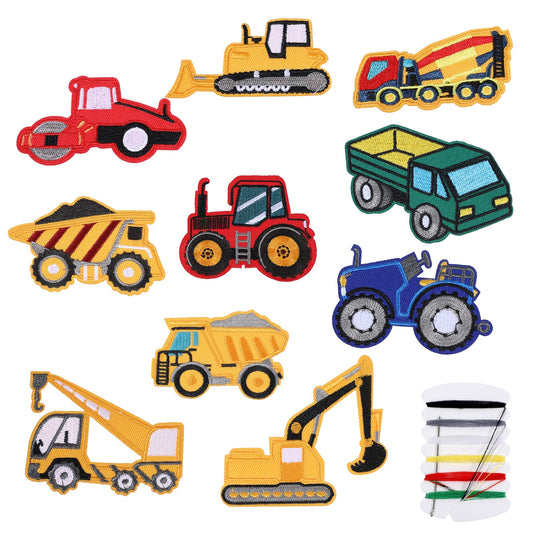 Lusofie 10 Pcs Iron On Patches Cute Cartoon Engineering Vehicle Embroidered Patches Trucker Hat Patches for DIY Accessories Hats Jackets Bags Jeans.