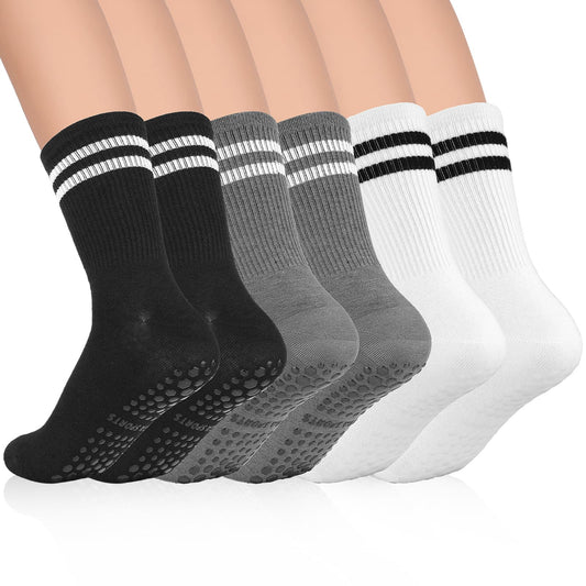 Telooco Sticky Socks for Pilates 3 Pairs Soft Grippy Socks Yoga Socks for Women Non Slip Barre Socks with Grips for Women Barre Dance Workout(Black, White, Grey)