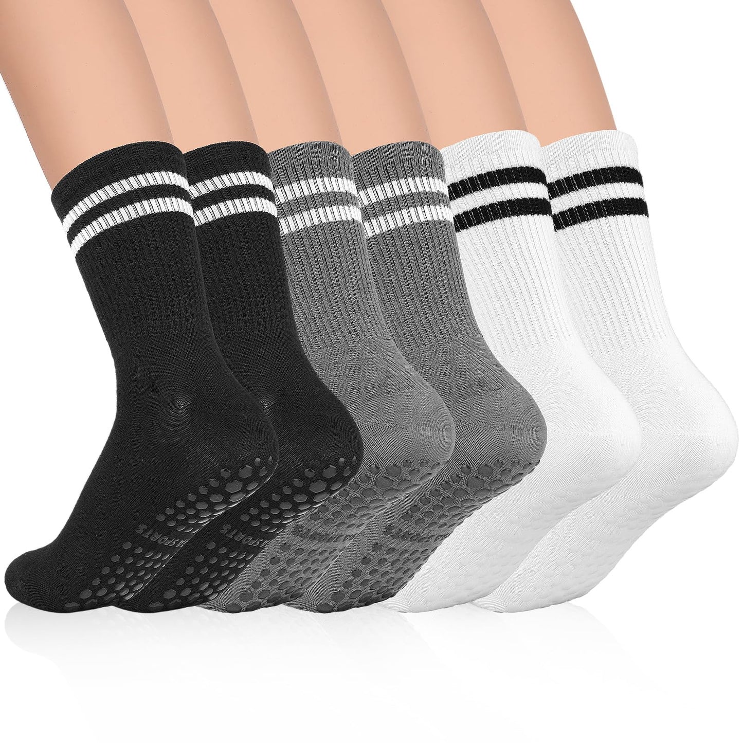 Telooco Sticky Socks for Pilates 3 Pairs Soft Grippy Socks Yoga Socks for Women Non Slip Barre Socks with Grips for Women Barre Dance Workout(Black, White, Grey)