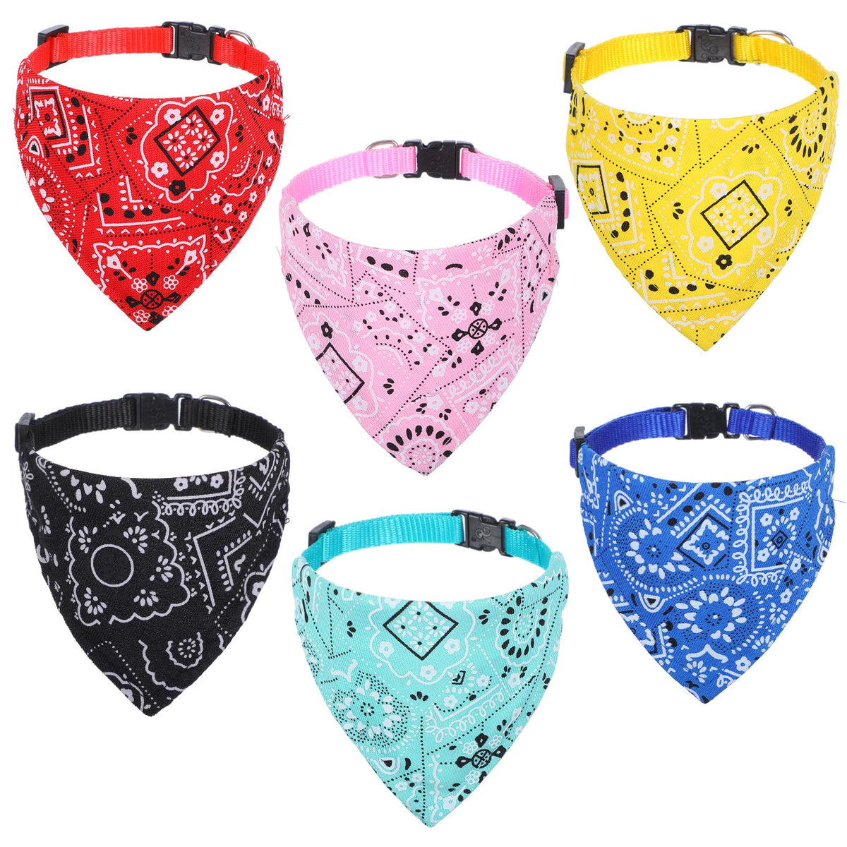 HaiFafafaing 6 Pcs Cat Bandana Collar, Adjustable Pet Collars for Cats and Small Dogs, Multi-Color Suitable for Neck Circumference 22-30cm