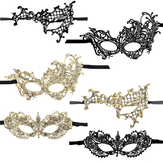 6 Pcs Masquerade Mask for Women, Half Face Lace Mask Venetian Lace Eye Mask Lace Mask for Masquerade Party Prom Ball Costume Party Venetian Party Mardi Gras Halloween & Cosplay (Gold and Black)
