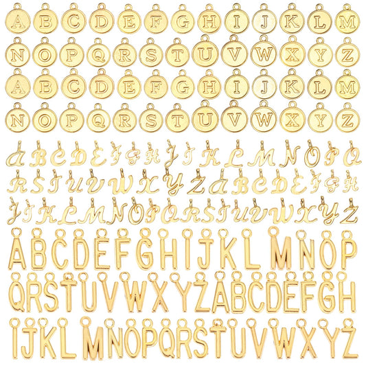 Gold Letter Charms 156Pcs/6 Sets Alphabet Letter Charms for Jewelry Making 3 Styles Capital A-Z Charms with 200Pcs Open Jump Rings Initial Letter Metal Charms for Bracelets Necklace Keychains DIY Craf