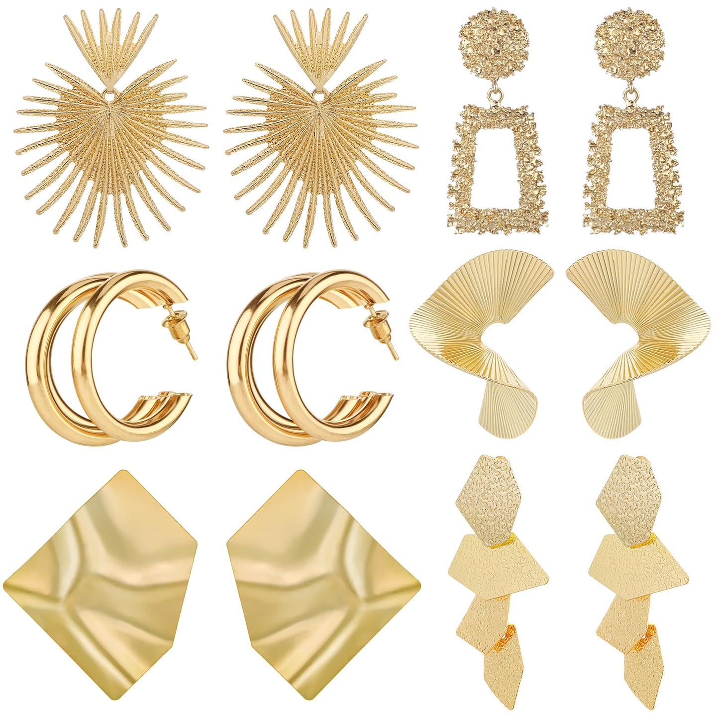 6 Pair Gold Statement Earrings Big Gold Geometric Exaggerated Earrings Minimalist Earrings Jewelry for Women and Girls