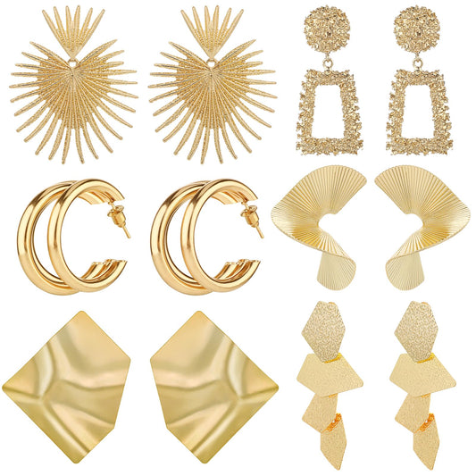6 Pair Gold Statement Earrings Big Gold Geometric Exaggerated Earrings Minimalist Earrings Jewelry for Women and Girls