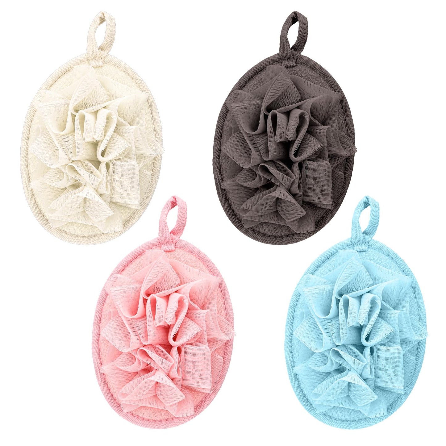 4 Pcs Larger Lightweight Travel Size Loofah, Bath Sponges Mesh Balls for Body Scrubber Exfoliator, Terry Cloth Small Mini Travel Sponges for Men Women Body Scrubber Bath Sponge