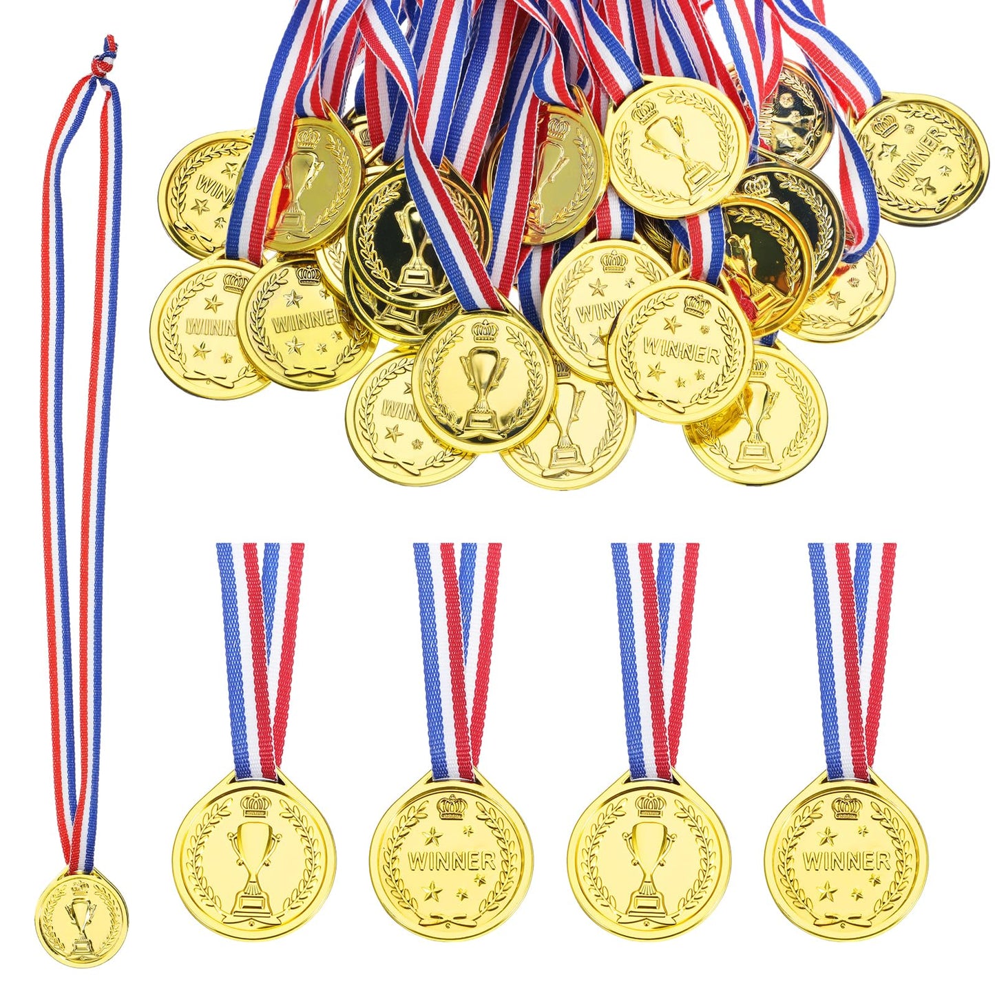 30Pcs Plastic Gold Winner Medals 1.46Inch Participation Medals for Sports
