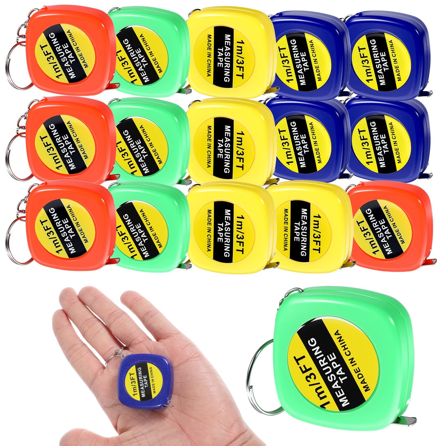 Pack of 16 Mini Retractable Tape Measure 100 cm Small Tape Measure for Key Ring as Gift Engineers Lightweight Retractable Design for Height, Clothing, Bust Size, Head Circumference, Length Measurement