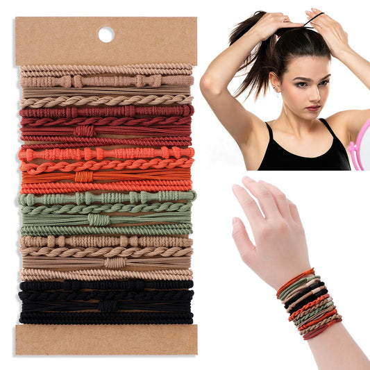 DIVINA VITAE Hair Ties, 24PCS Boho Bracelet Hair Ties for Women, Nylon Braided Elastic Hair Ties, No Damage for Thick Thin Long Curly Hair, Multicolor